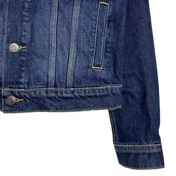 Current/Elliott Baby Trucker Jacket Denim Distressed Dark Blue Wash Cropped 2 - Picture 8 of 16